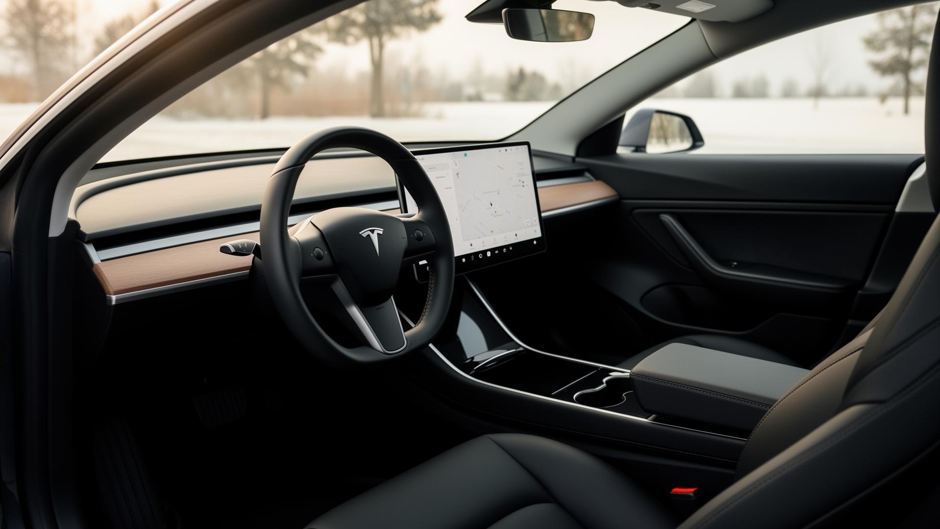 Clean black interior of WiTaxi's 2024 Tesla Model 3 — West Island airport taxi